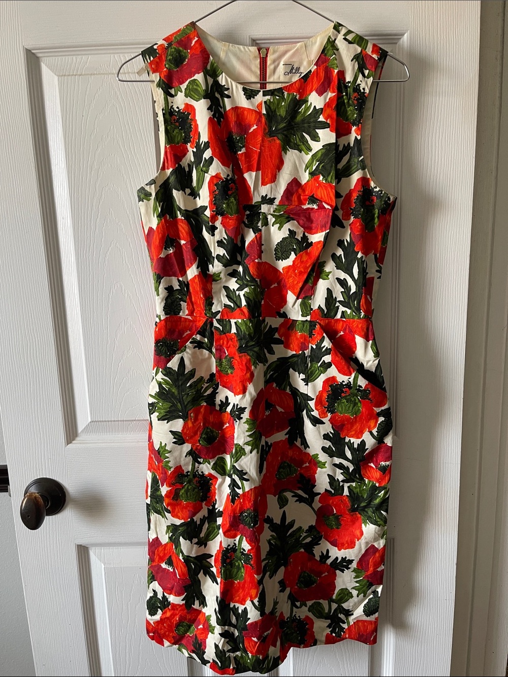 Milly White Midi Dress with Red Poppy Print